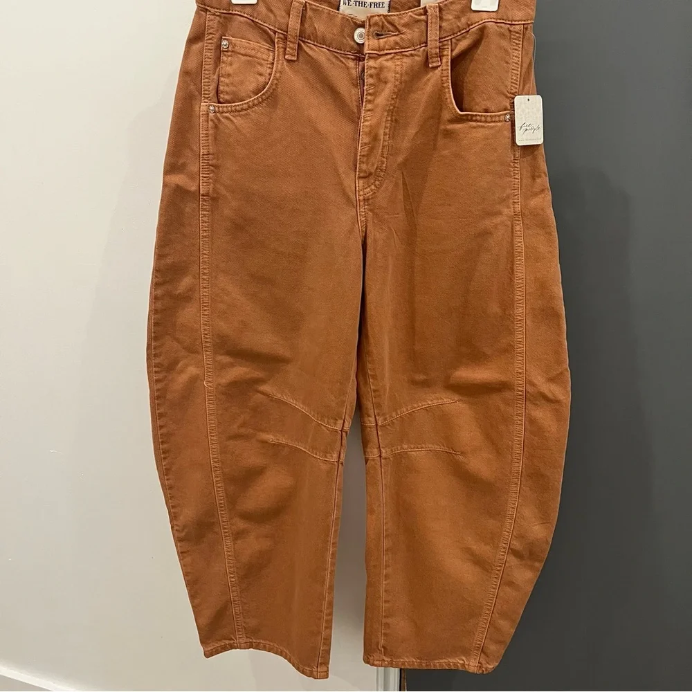 Free People Jeans Barrel Leg Good Luck Tan Brown size 25